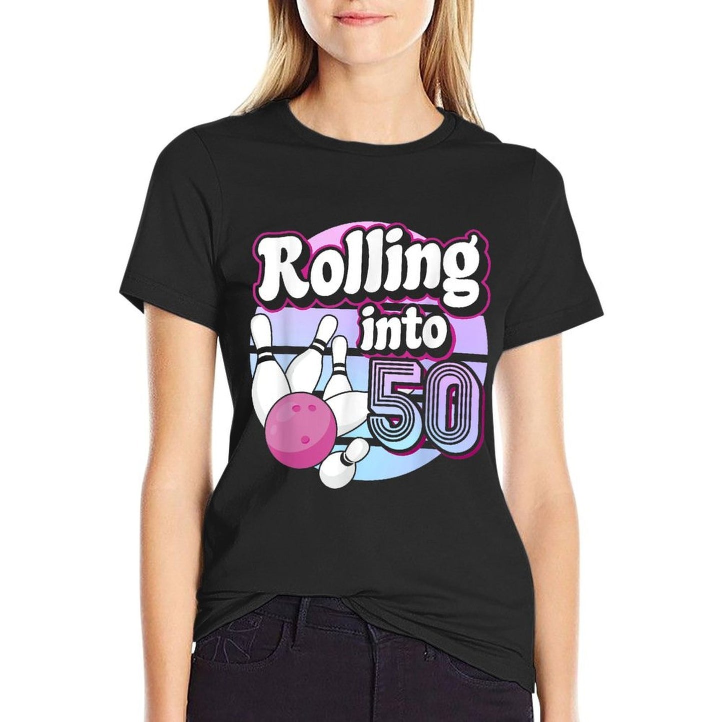 Rolling Into 50 Bowling 50th Birthday  Heathered Texture T-Shirt
