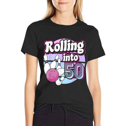 Rolling Into 50 Bowling 50th Birthday  Heathered Texture T-Shirt