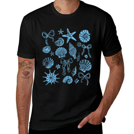 Blue Coquette Bow Seashell Coastal Starfish Ocean Beach  Graphic-printed T-Shirt