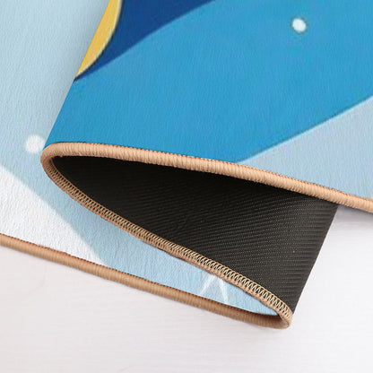 Abstract Horoscope Blue Sky Design with Stars, Moons And Suns in Deferent Shapes And Colors .  Easy To Clean Bath Mat