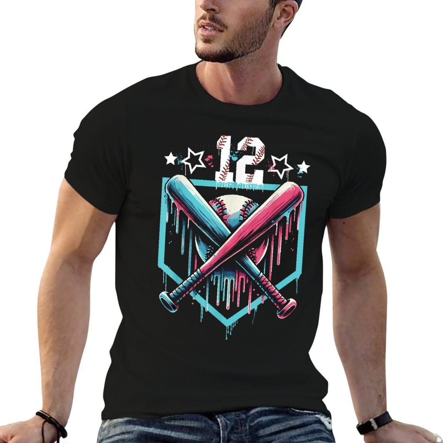 Baseball Drip 12th Birthday Boys Number 12 Youth 12 Year Old  Tagless Design T-Shirt