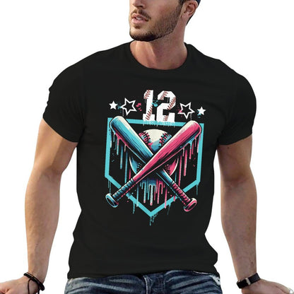 Baseball Drip 12th Birthday Boys Number 12 Youth 12 Year Old  Tagless Design T-Shirt