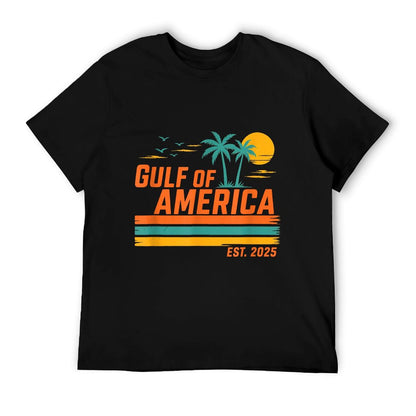 Gulf Of US America Est 2025 Retro Sunset Rolled Sleeves T-Shirt