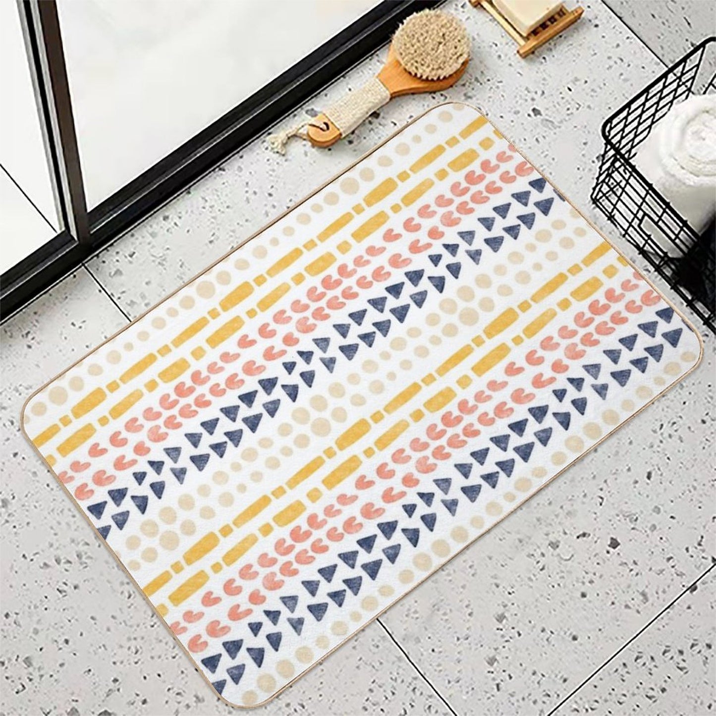 Geometric Strips on Light  Pet-Safe Bath Mat