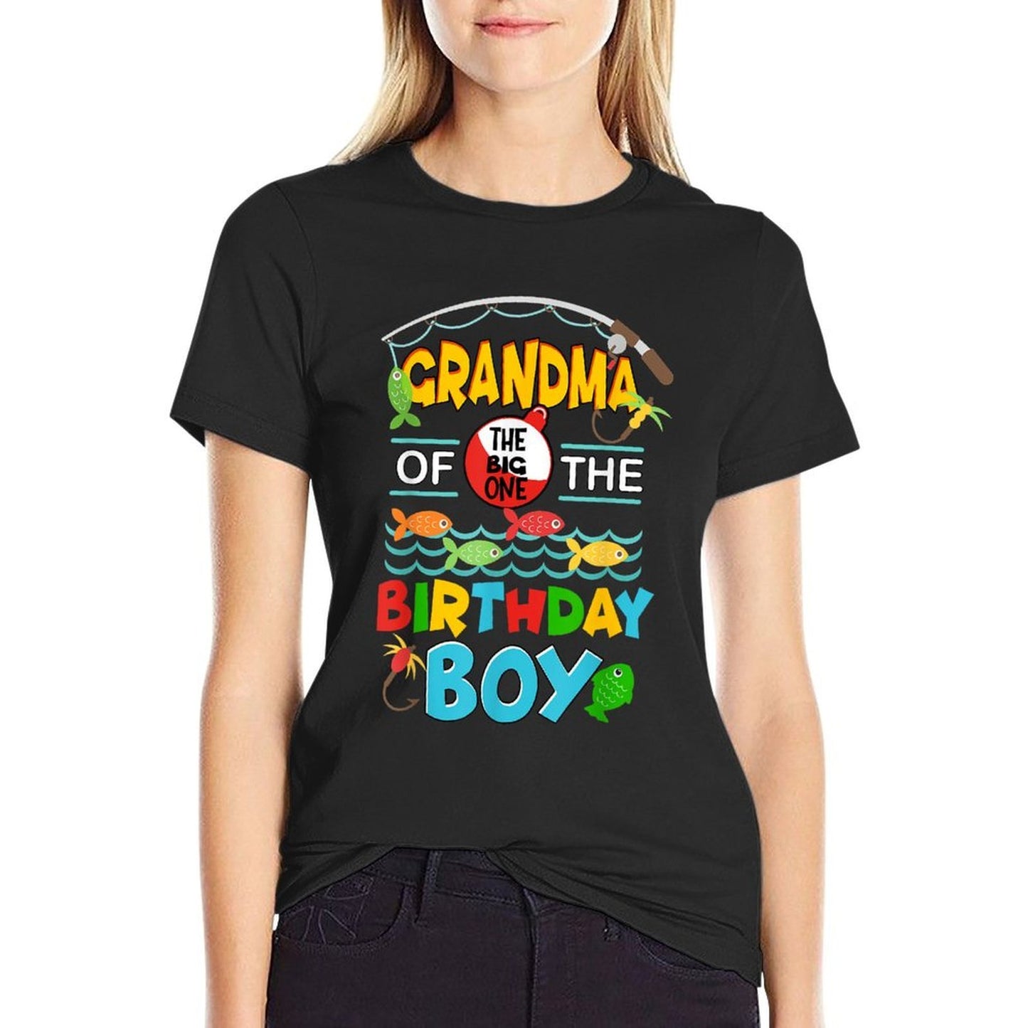 O Fish Ally One Birthday Outfit Grandma Of The Birthday Boy  Ribbed Collar T-Shirt