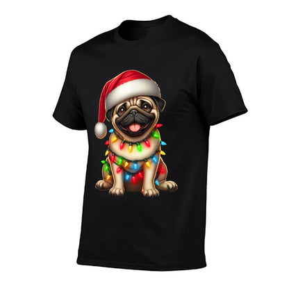 Pug Dog Christmas Tree Lights Santa Xmas Pajama Dog Lover  High-quality Stitching T-Shirt