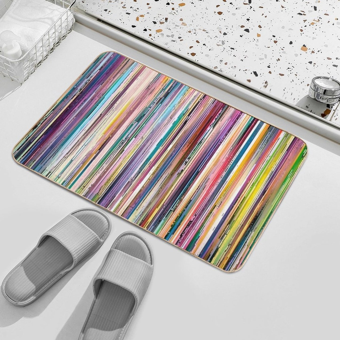 Distressed Wood Rainbow Vintage Stripes  Repositionable Bath Mat