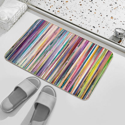 Distressed Wood Rainbow Vintage Stripes  Repositionable Bath Mat