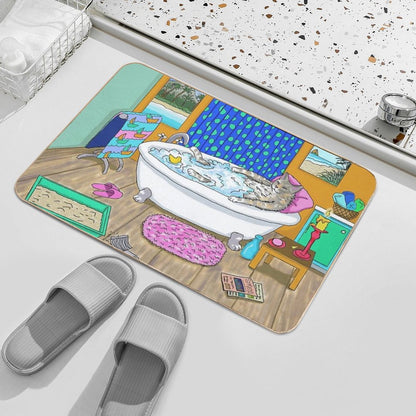 Funny Cat in Bath Cat 665  Easy Maintenance Bath Mat