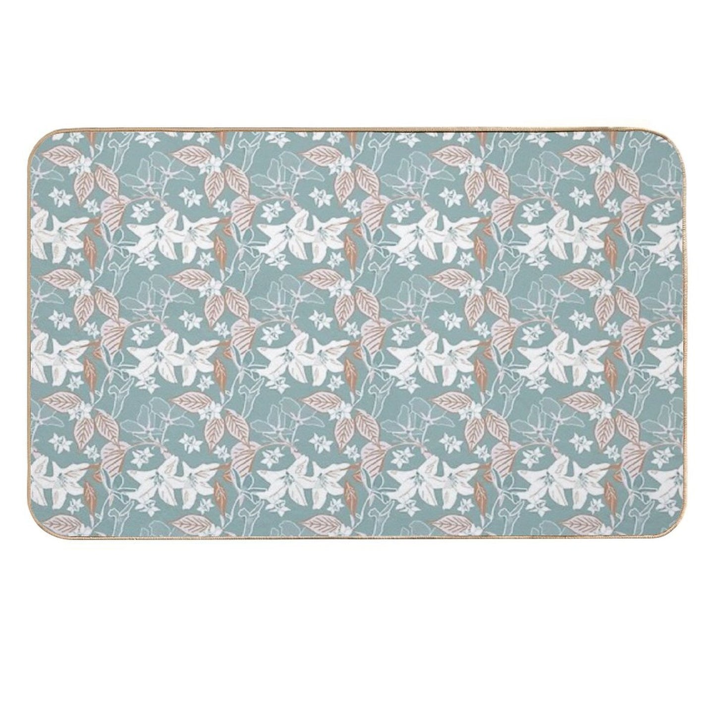 Gentle Floral Pine And Sienna.  Non-Slip Bath Mat