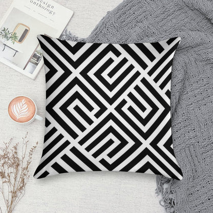 LABYRINTH TILES PATTERN BLACK AND WHITE, BY SUBGIRL Soft Multiple Sizes Throw Pillow