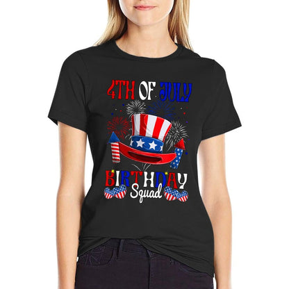 4th Of July Birthday Squad US Fireworks Patriotic Team  Rolled Sleeves T-Shirt