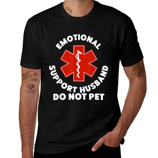 Emotional Support Husband Do Not Pet Funny Polyester Blend T-Shirt