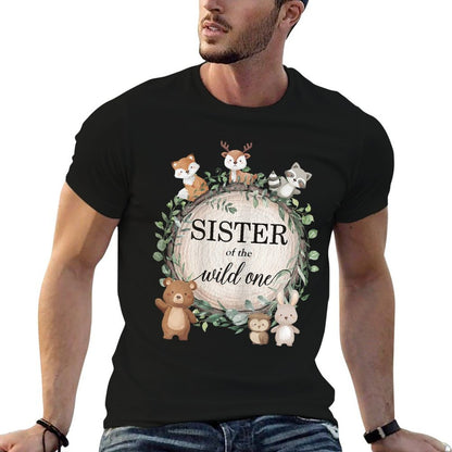 Sister of The Wild One Woodland Forest Animals 1st Birthday  Summer-ready Fabric T-Shirt