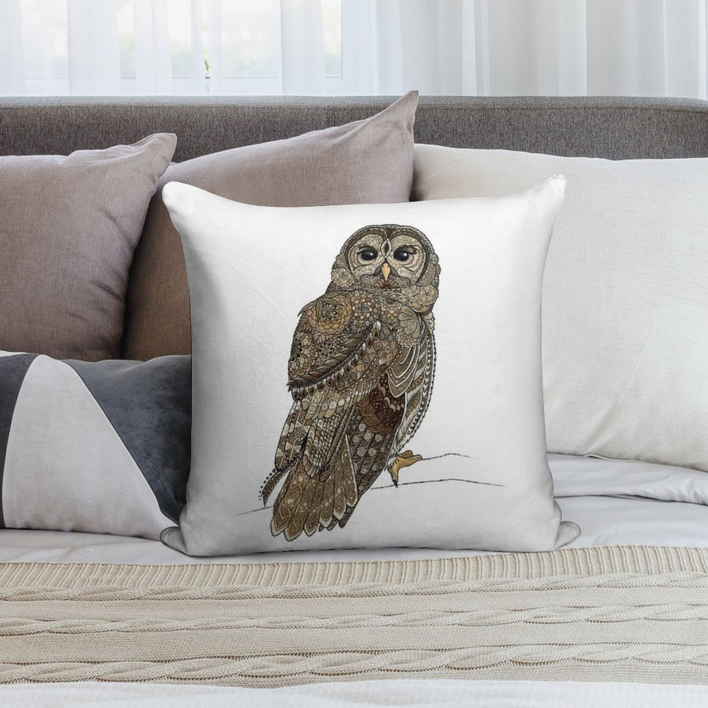 Barred Owl Tangle Soft Easy Maintenance Throw Pillow