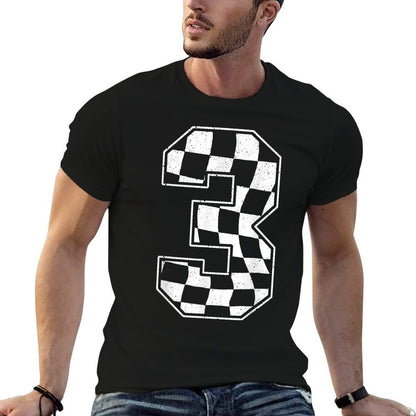 Birthday Boy 3rd Race Car Checkered Flag 3 Racing Party Kids  Graphic-printed T-Shirt