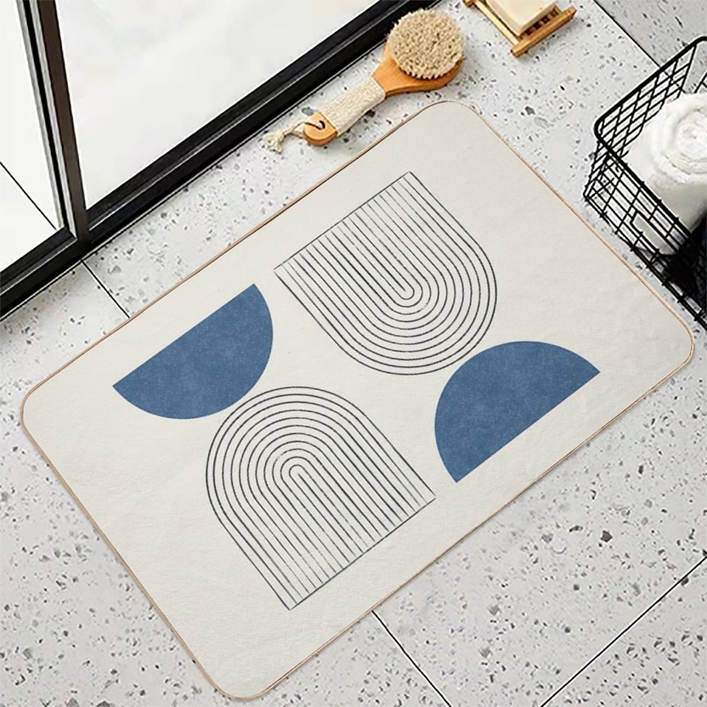 Arch Balance Blue - Mid Century Modern  Repositionable Bath Mat
