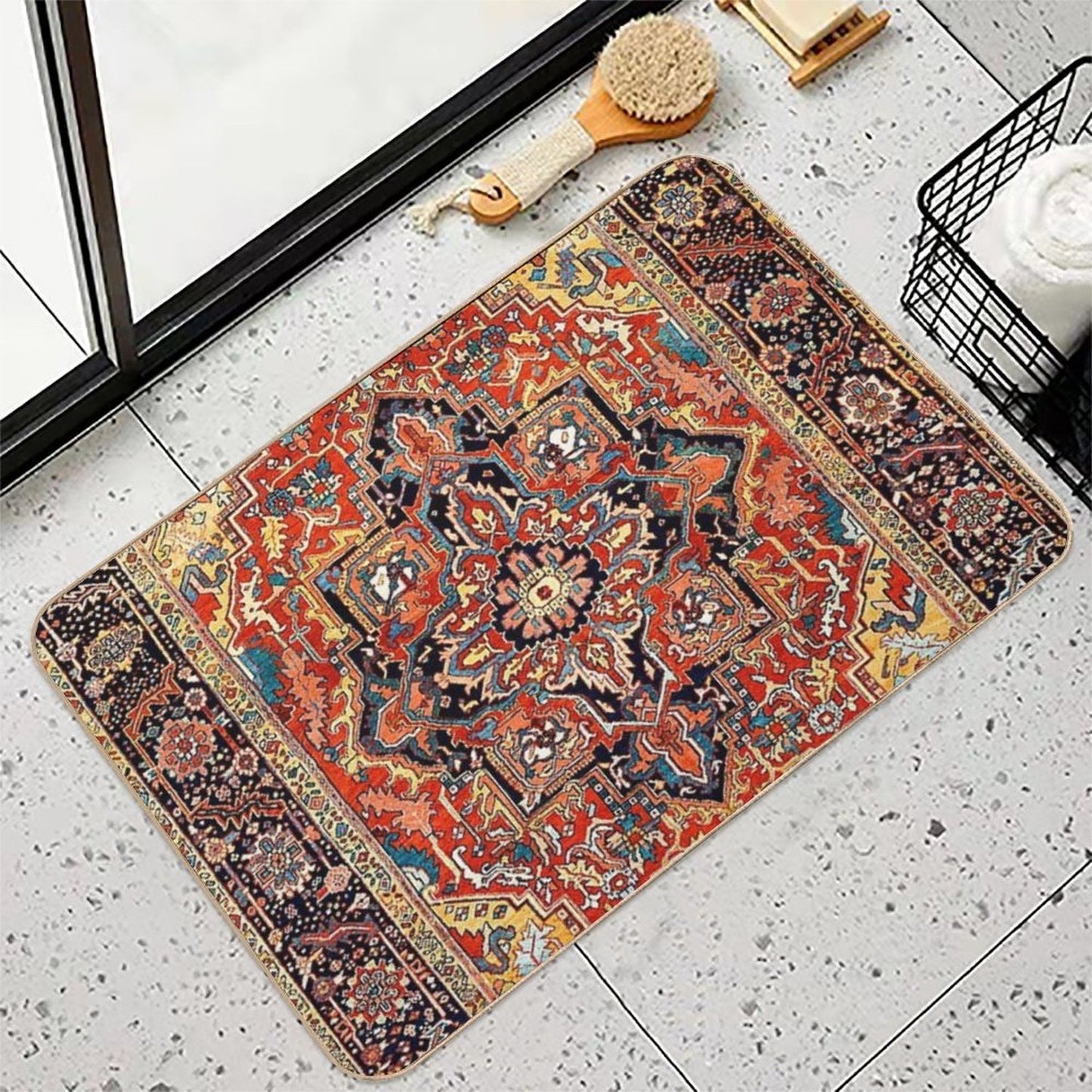 Heriz Persian Carpet Print  Dirt-Trapping Bath Mat