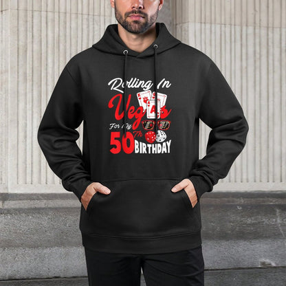 Rolling in Vegas For My 50th Birthday Las Vegas Bday Party Cotton-Polyester Blend Hoodie