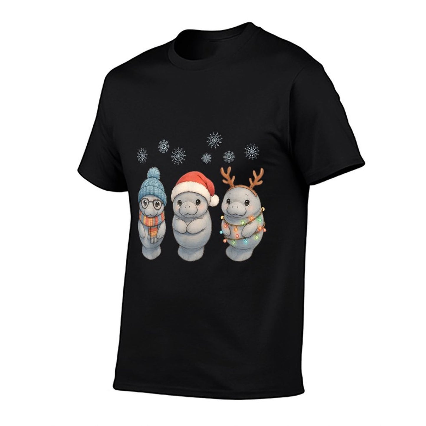 Cute Baby Manatee Christmas Manatee Santa Reindeer Lights  Versatile T-Shirt