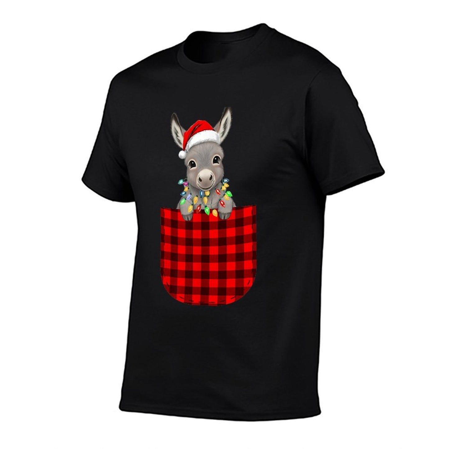 Donkey Buffalo Red Plaid Pocket Christmas Funny Men Women  Breathable T-Shirt
