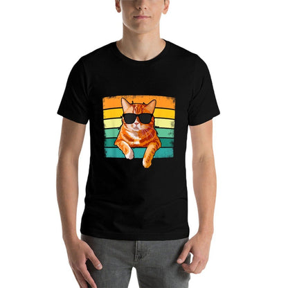 Vintage Style Orange Tabby Cat Wearing Sunglasses Funny  Rolled Sleeves T-Shirt
