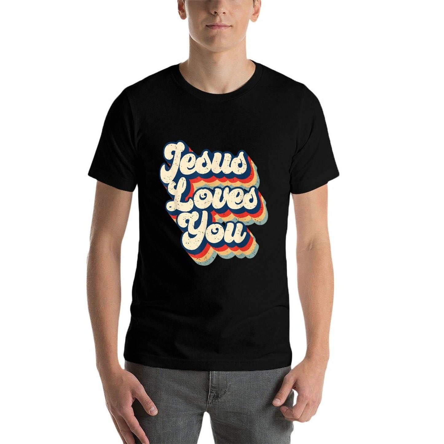 Jesus Loves Retro Vintage Christian Faith Hippie Mens Womens  Classic T-Shirt