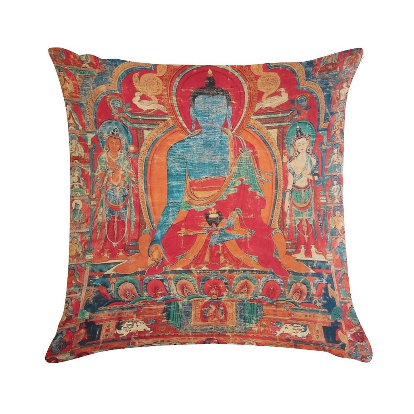Mandala 140 Blue Medicine Buddha Soft Easy Maintenance Throw Pillow