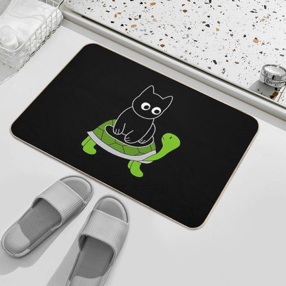 Black Cat Riding on Green Turtle  High-Traffic Bath Mat