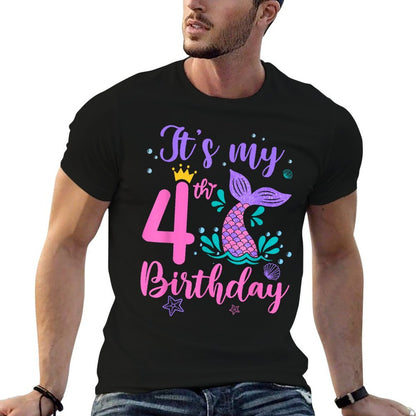 Kids 4 Year Old It's My Birthday Mermaid 4th Girl Daughter  Polyester Blend T-Shirt