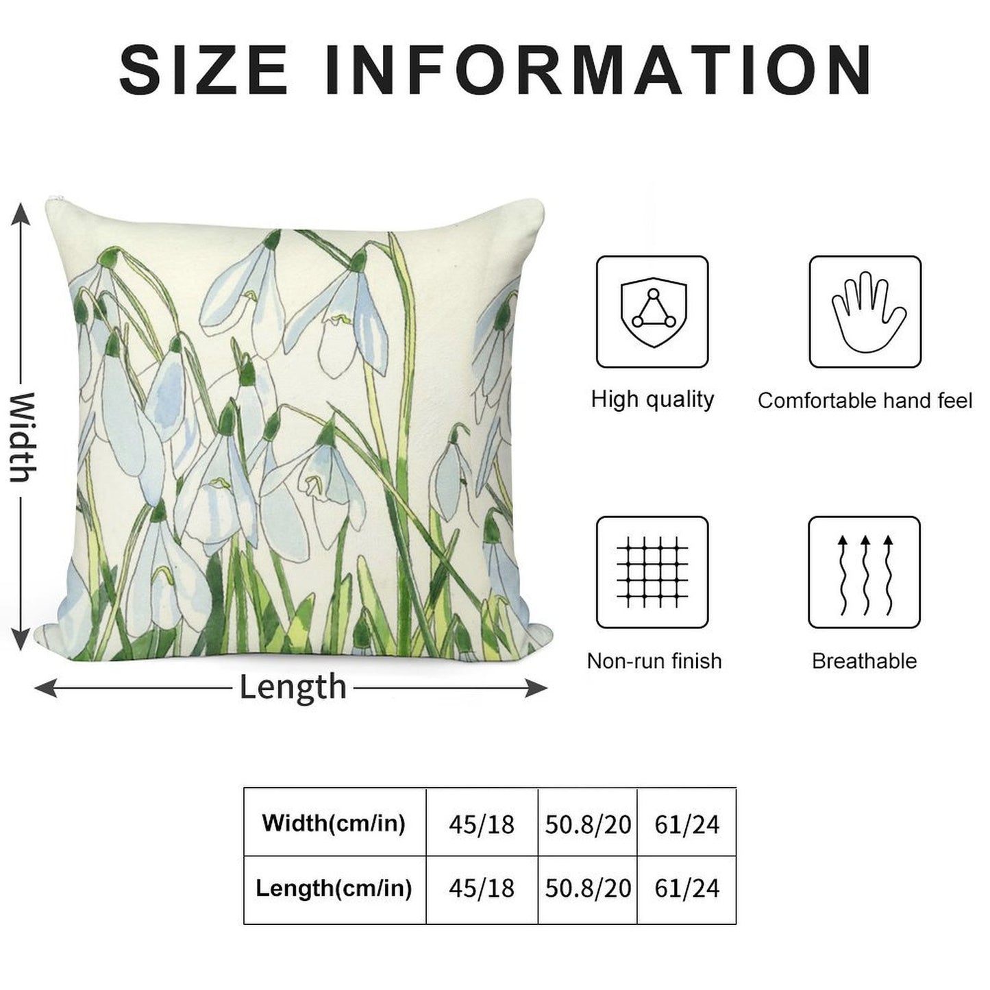 Snowdrops Watercolour Painting Soft High-Density Material Throw Pillow