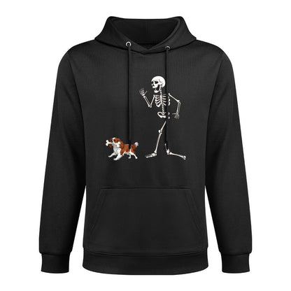 Funny Halloween Cavalier King Charles Spaniel And Skeleton Kangaroo Pocket Hoodie