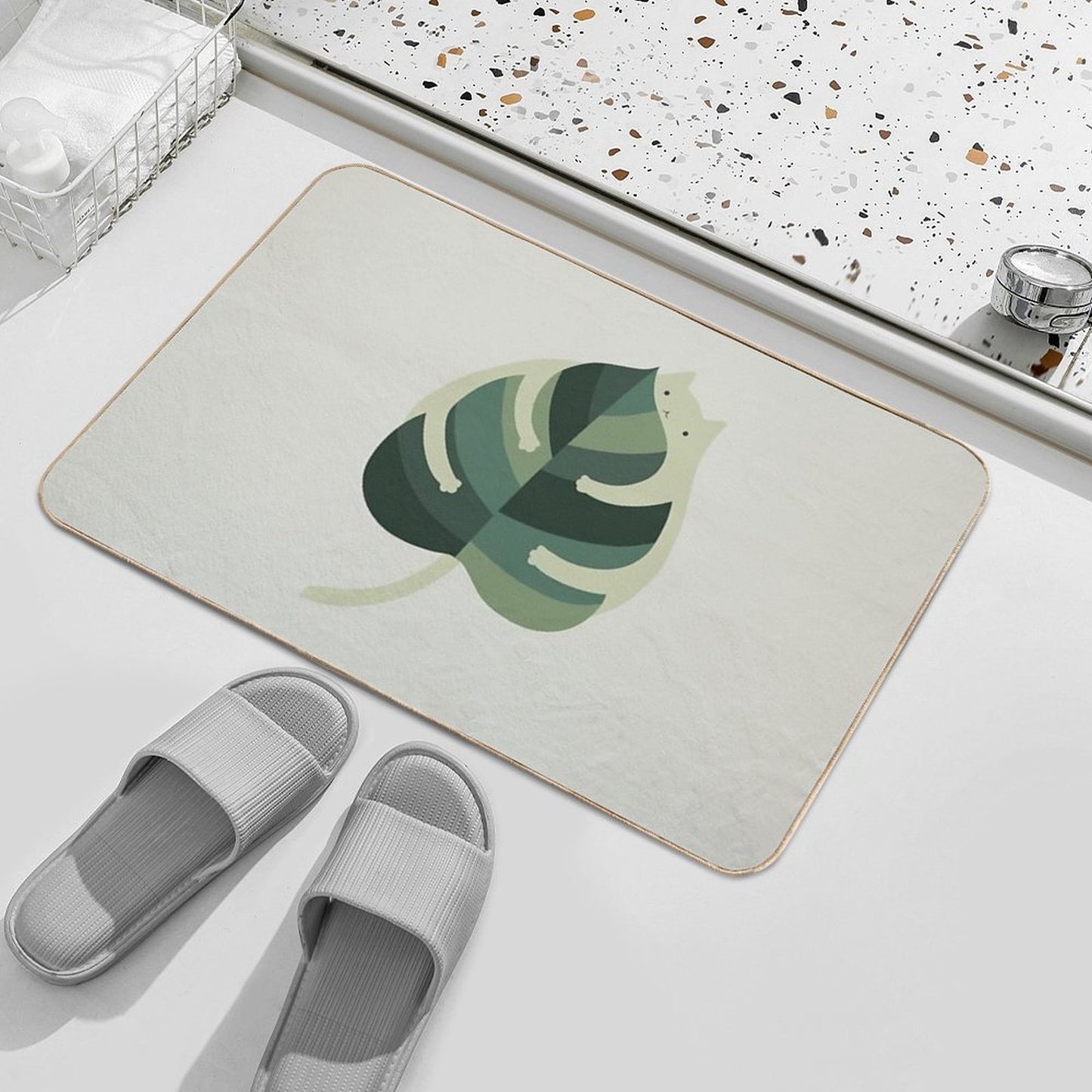 Cat And Plant 1 Monstera Cat Hug  Long-Lasting Bath Mat
