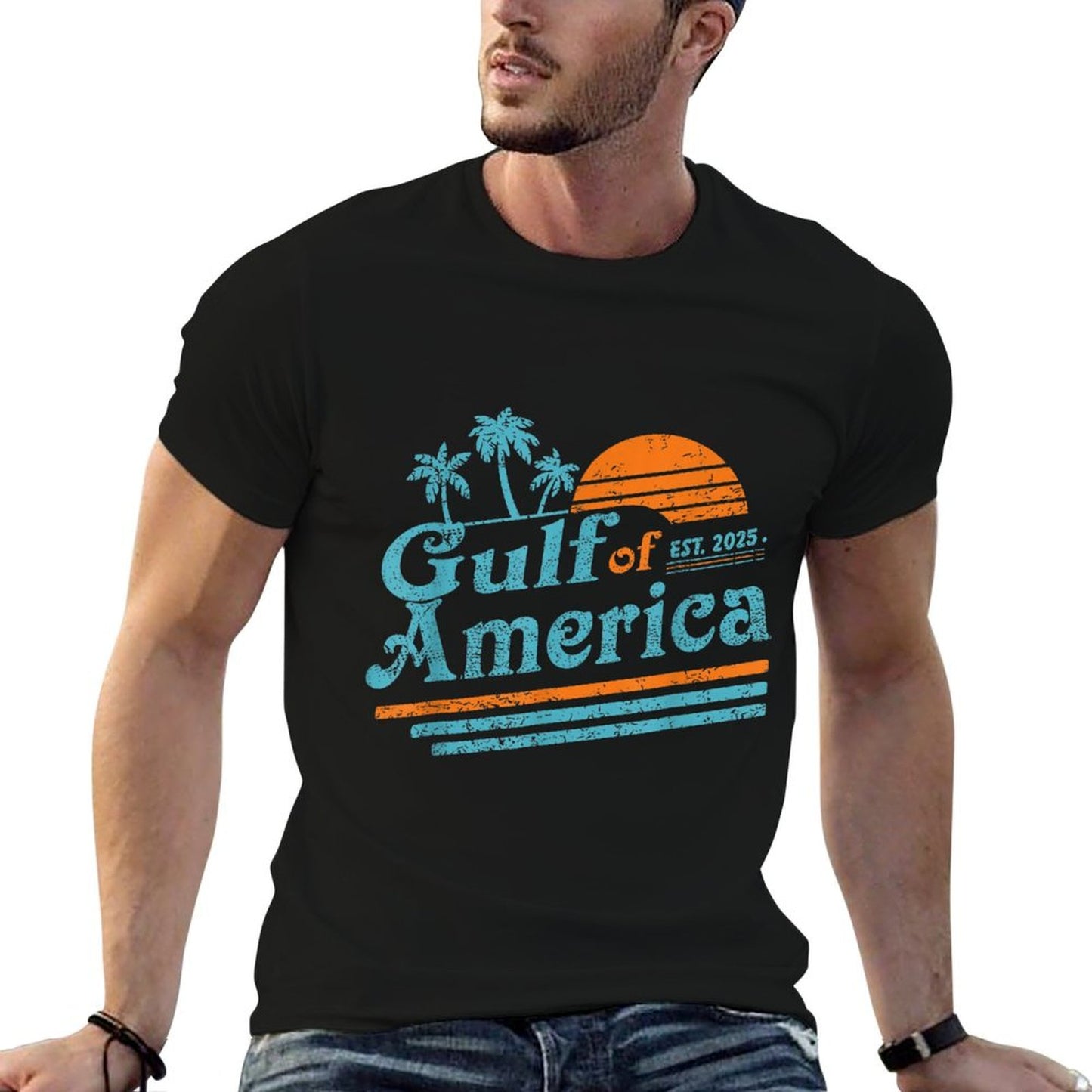 Retro Gulf Of US America 2025 American Flag Gulf Mexico Easy-care T-Shirt