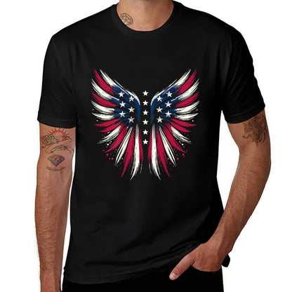 Patriotic Freedom Wings with American 4th of July  Ribbed Collar T-Shirt