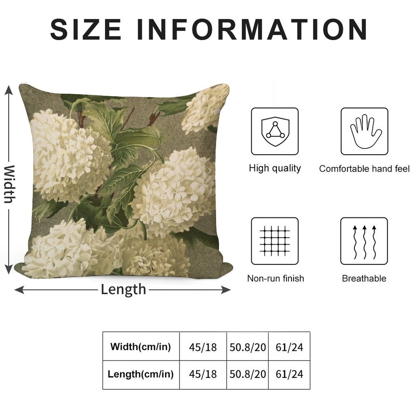 Vintage Victorian White Hydrangea Floral Soft Fade-Resistant Throw Pillow