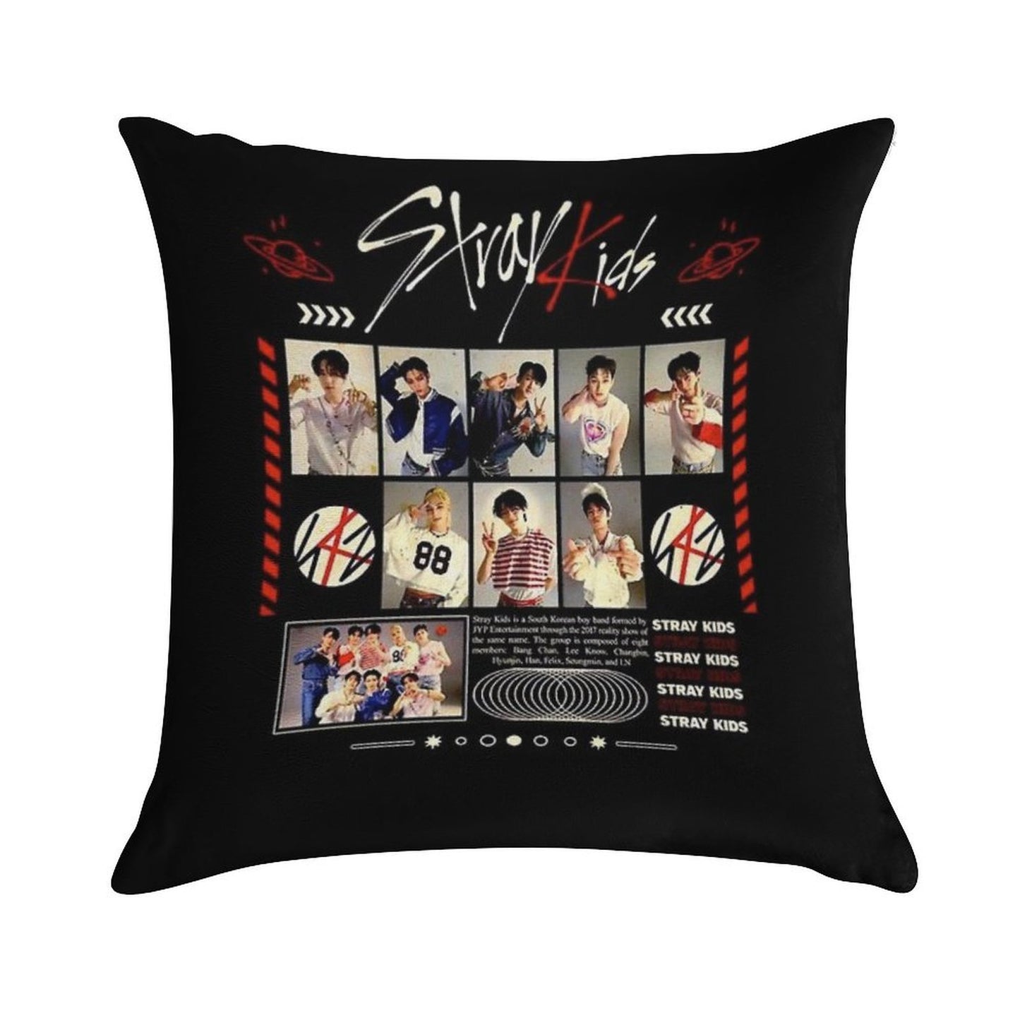 Stray Kids Concert Tour T-shirt Kpop Boy Group Bang Chan Lee Know Changbin Hyunjin Han Felix Seungmin Jeongin Soft Durable Construction Throw Pillow