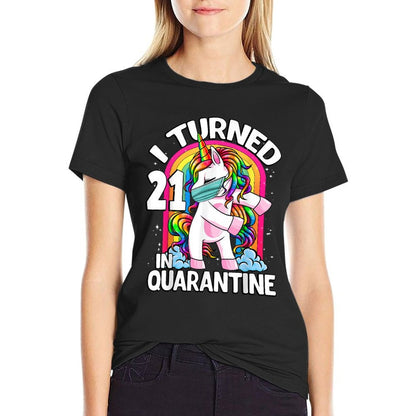 I Turned 21 In Quarantine Flossing Unicorn 21st Birthday  Ribbed Collar T-Shirt