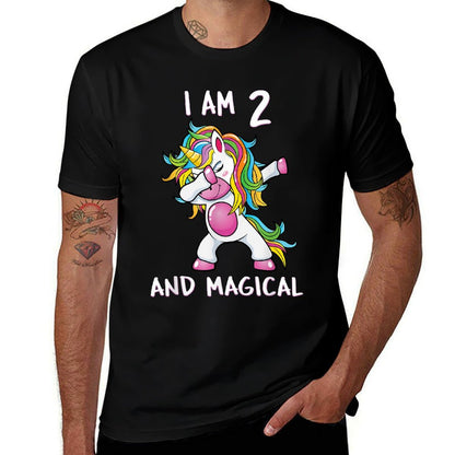 I Am 2 & Magical Unicorn Birthday Two Years Old  Heathered Texture T-Shirt