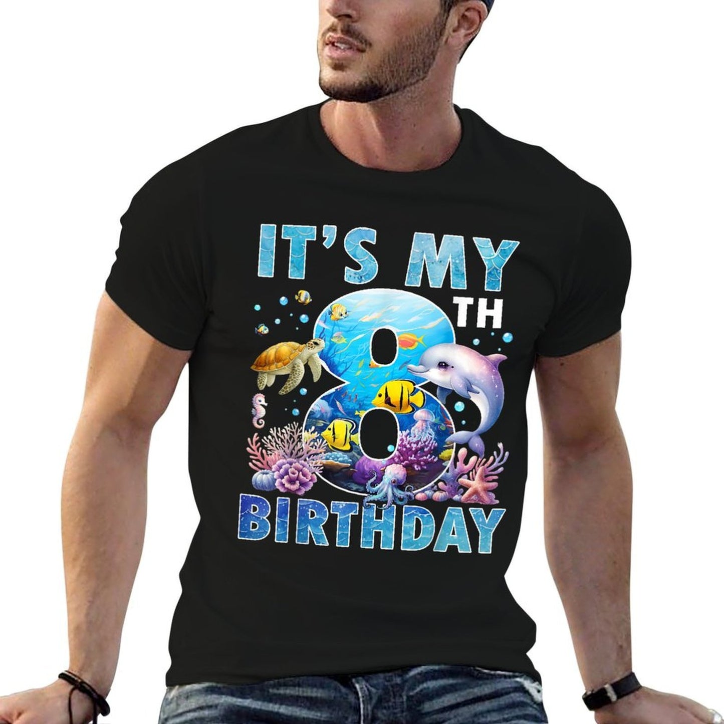 It’s My 8th Birthday Ocean 8 Years Old Sea Aquarium Birthday  Lightweight T-Shirt