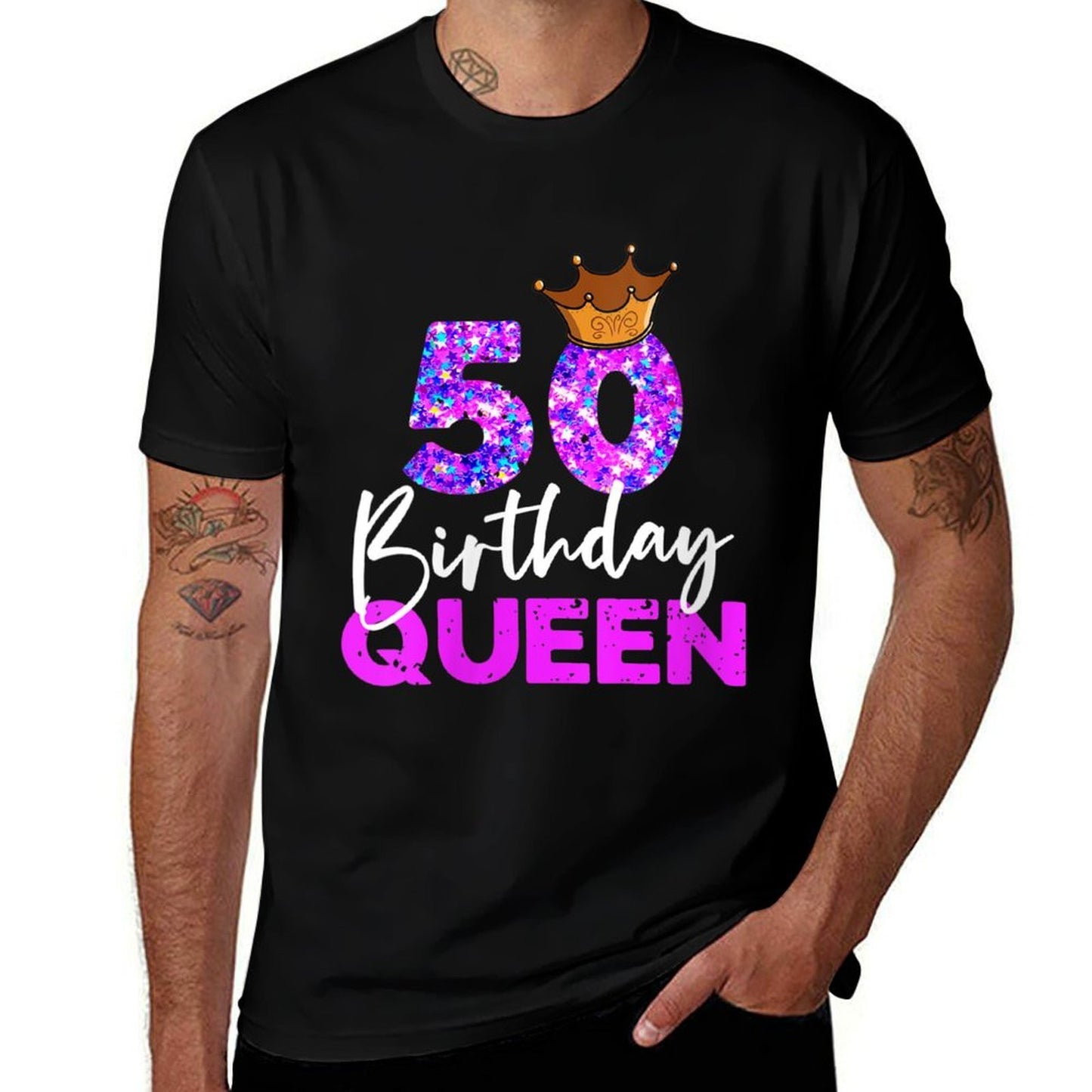 Womens 50th Birthday Queen Crown for Her Fiftieth Bday  Polyester Blend T-Shirt