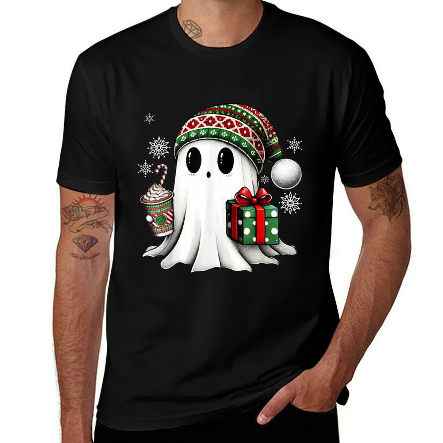 Christmas Cute Ghost Drink Coffee Funny Christmas Ghost  Odor-resistant T-Shirt