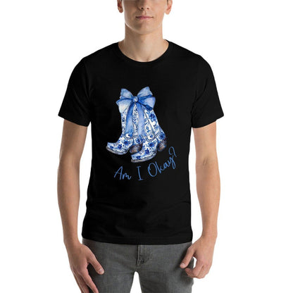 Am I Okay Boot Cowgirl Coquette Bow Women Girl  Tagless Design T-Shirt