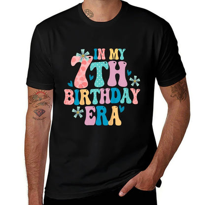 Kids In My 7th Birthday Era 7 Year Old Girl Seven Year Birthday  Heathered Texture T-Shirt