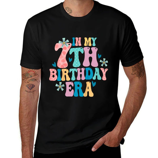 Kids In My 7th Birthday Era 7 Year Old Girl Seven Year Birthday  Heathered Texture T-Shirt
