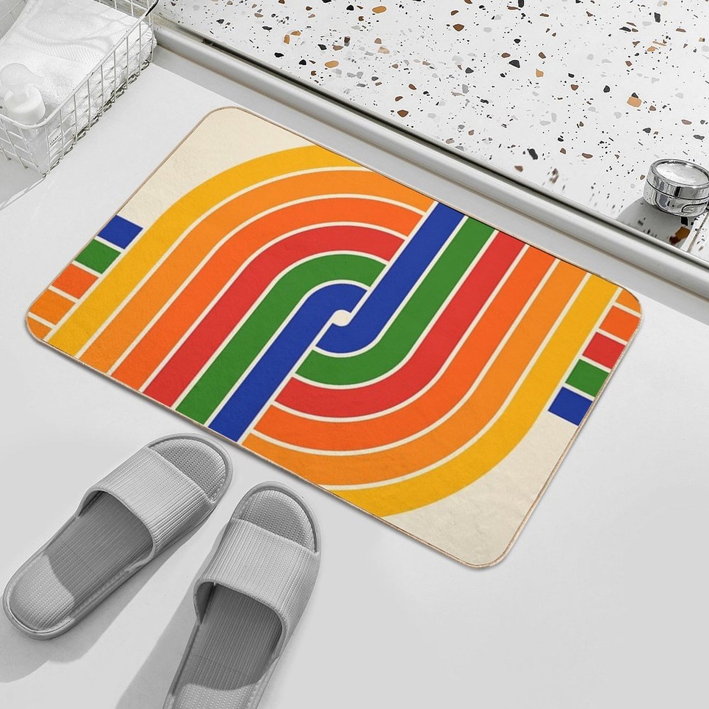 Retro Geometric Criss Cross Durable Bath Mat
