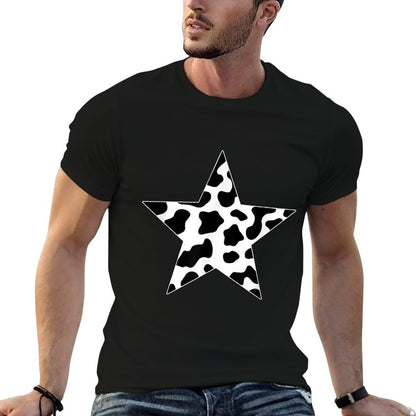 Star Cow Pattern Black And White Western Aesthetic  Stretchy T-Shirt