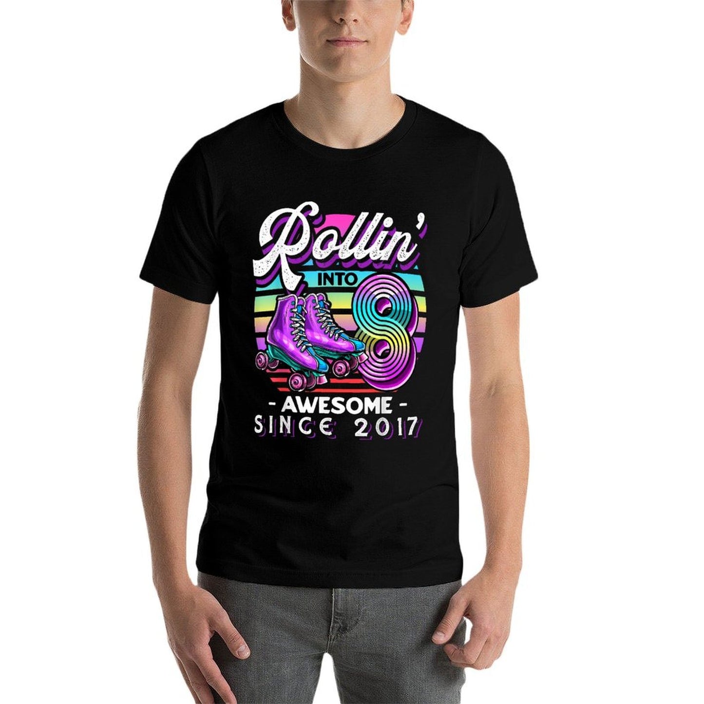 Birthday Roller Skating 8th Girls Rollin Into 8 Skate Party  Oversized Silhouette T-Shirt