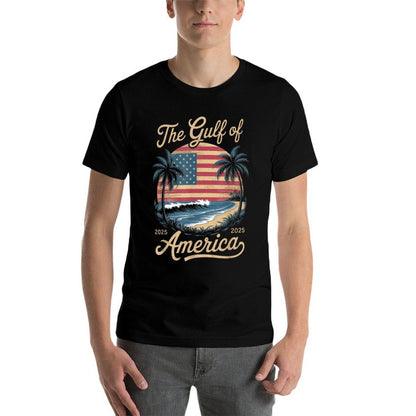 Retro Gulf Of USA America Est 2025 Gulf Mexico American Flag Oversized Silhouette T-Shirt