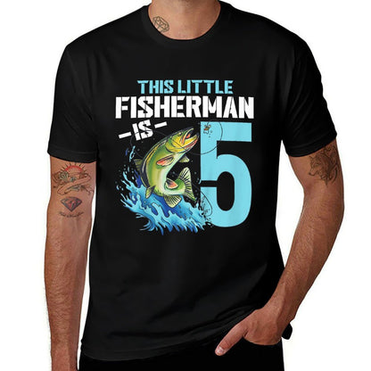 Kids Fishing Birthday 5 Year Old Boy Fisher 5th Bday Kids  Moisture-wicking T-Shirt